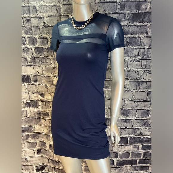 Navy Blue Mesh Soft T Shirt Mini Dress - Picture 9 of 10